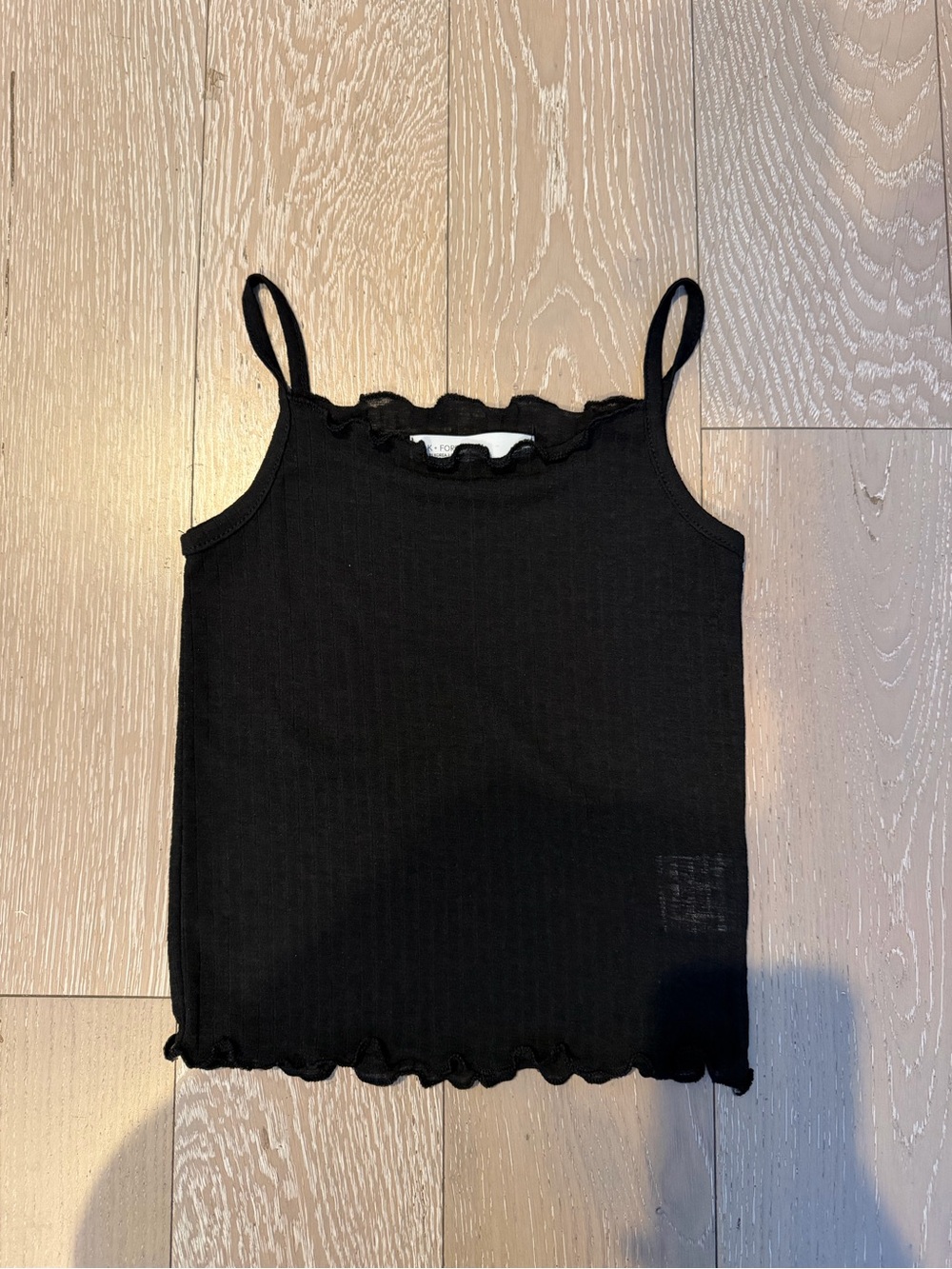OAK + FORT Black Ribbed Lettuce-Edge Camisole